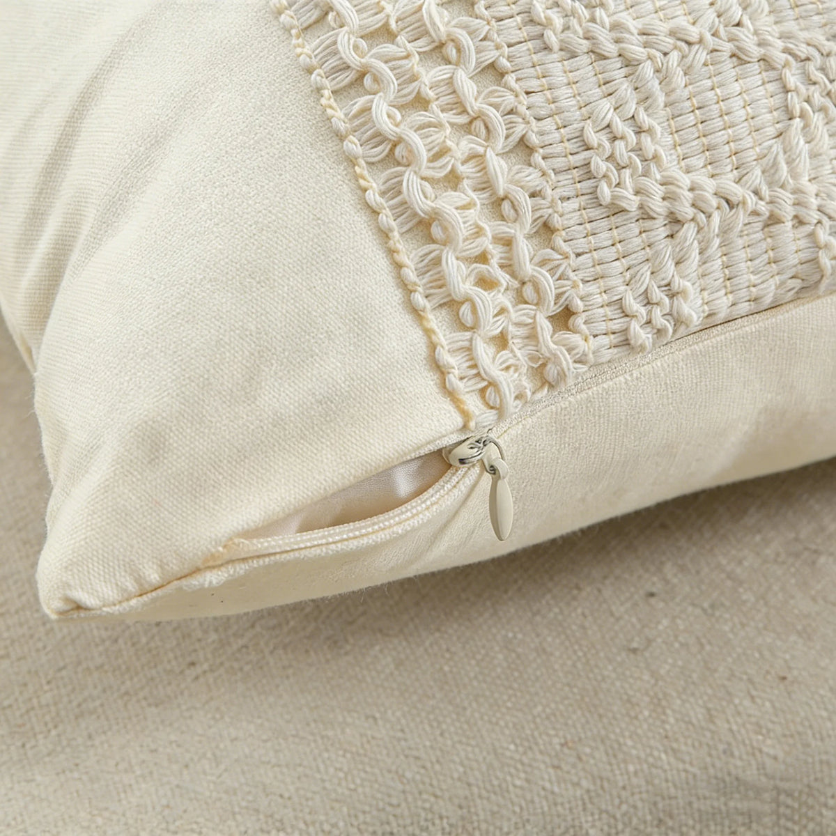 taie d'oreiller patchwork rayures beige rustique fermeture glissière 45x45cm polyester sans rembourrage