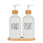 distributeur savon verre blanc moderne minimaliste base bambou deux pompes cuisine salle bain