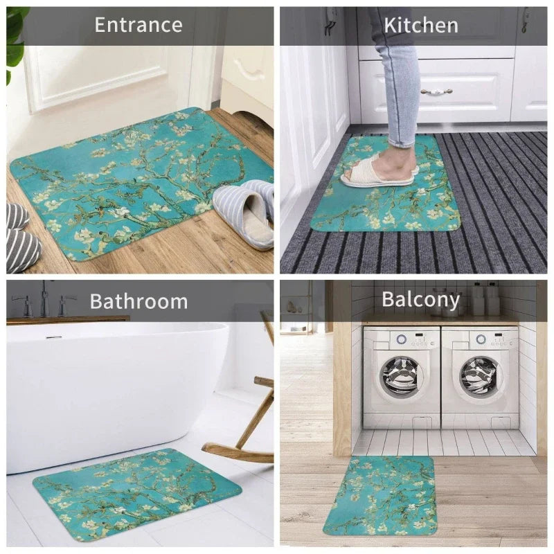 tapis sol moderne motif fleurs turquoise bleu ciel artistique maison intérieur décoratif