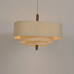 Suspension lumineuse tissu beige clair moderne chaîne métallique salon chambre principal led