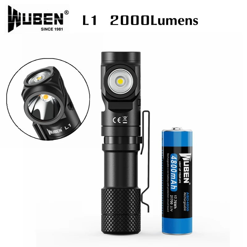 lampe torche rechargeable 2000 lumens led camping randonnée étanche noire