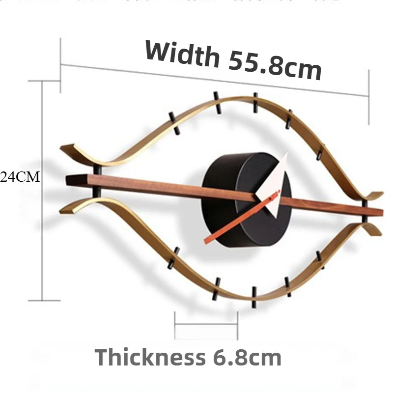 horloge murale moderne or noir bois quartz aiguille minimaliste lignes courbesDecorationMuraleSalleToileUnique