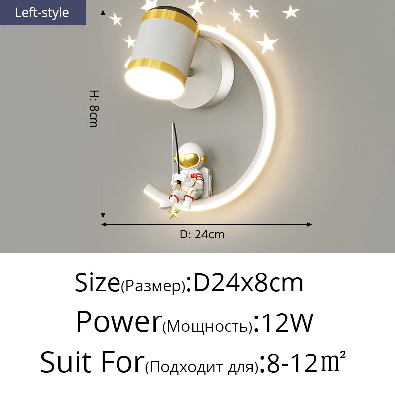 lampe murale moderne astronaute étoiles lune blanc doré crème minimaliste chambre enfant