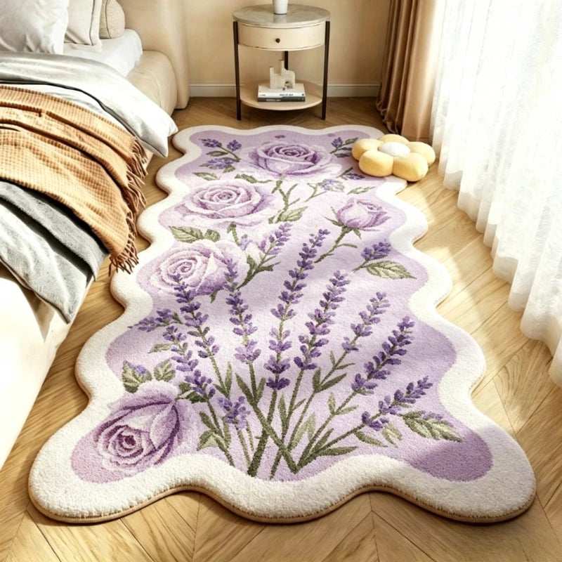 tapis pastoral rose fleurs blanches classique floral salon chambre nordique polyeste