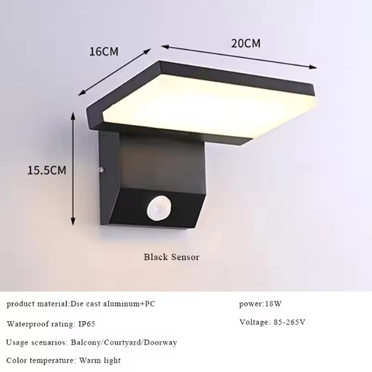 lampe murale détecteur mouvement noir moderne led ip65 étanche 2492000lm 110240v
