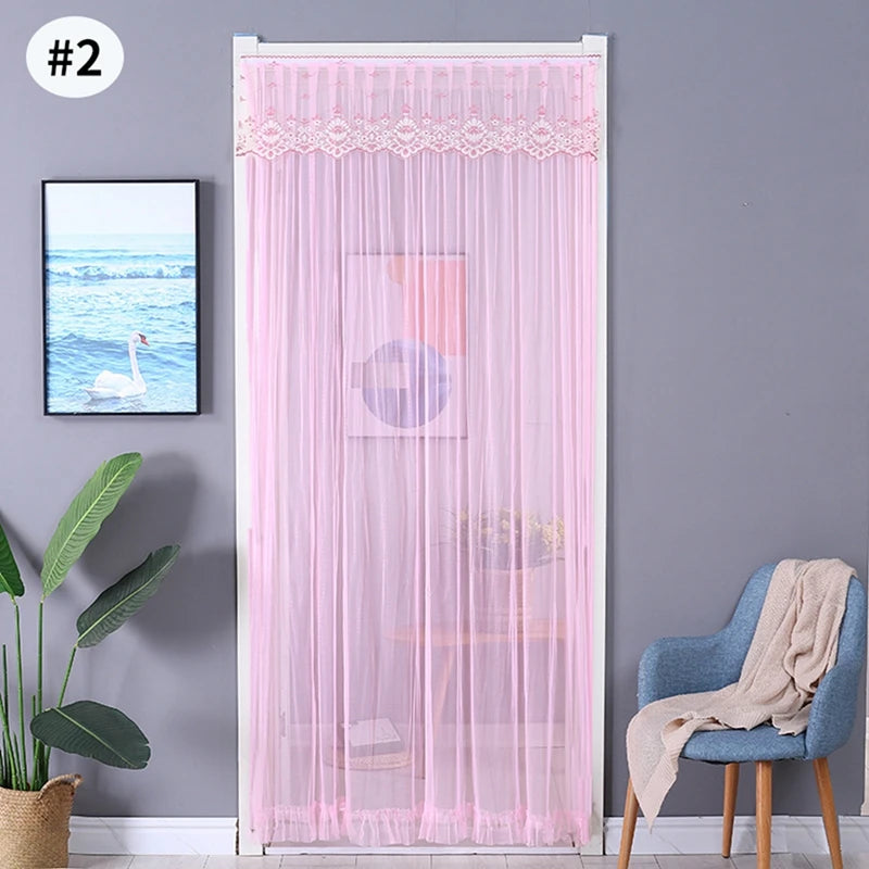 rideau porte anti moustiques dentelle polyester transparent classique ruban auto agrippant beige bleu violet