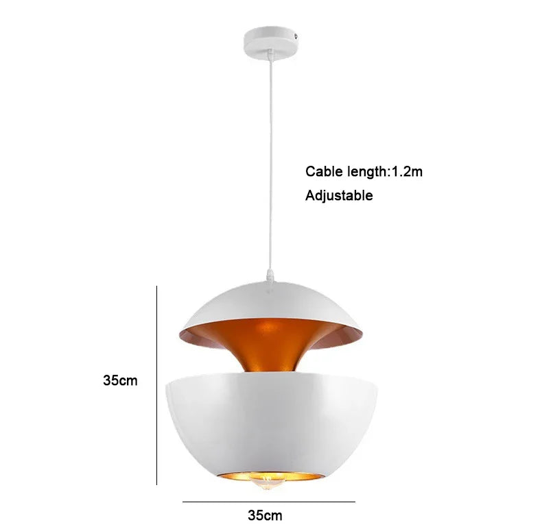 lumière suspendue sixties noir blanc or câble fixation diamètre 250mm chambre salon