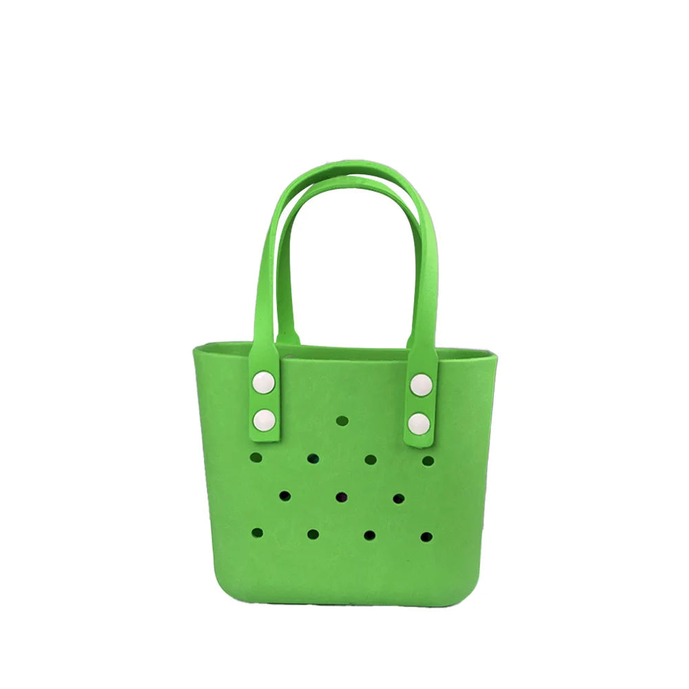 sac main vert jaune bleu perforé autocollants poignées détachables réutilisable respectueux environnement moderne casual