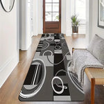 tapis géométrique moderne noir or gris salon chambre décoration intérieure PVC polyester