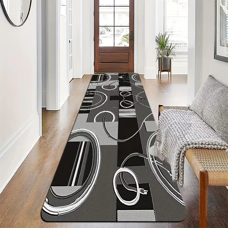 tapis géométrique moderne noir or gris salon chambre décoration intérieure PVC polyester