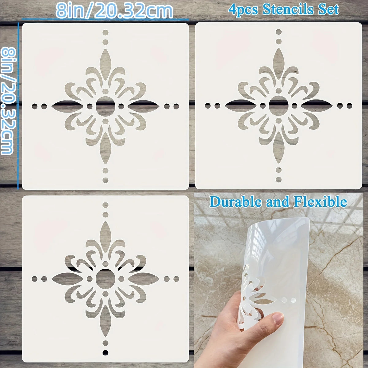 Stencil floral blanc classique adhésif décoration murale pouces pack deux