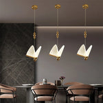 suspension lumineuse moderne papillon blanc doré translucide 10cm 15cm 17cm 150cm