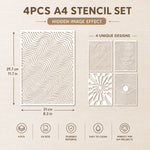 pochoirs peinture abstraite gabarits A4 rayures ondulées motif radial oeil moderne diy bois murs