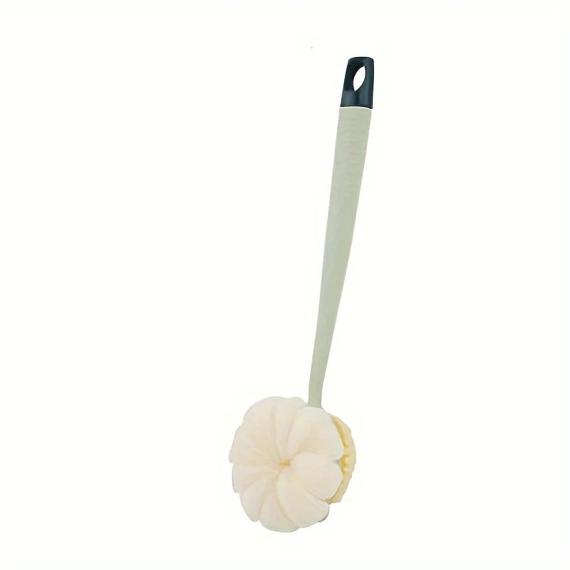 brosse bain douce flexible moderne poignée anneau blanc rose pâle texture maille corps nettoyage