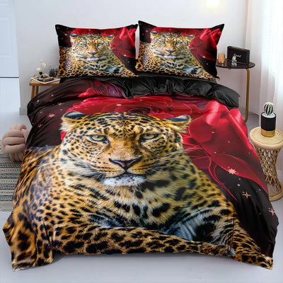 Housse de couette guépard imprimé léopard sur lit Queen