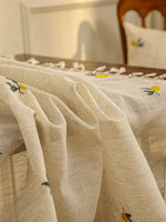 nappe table brodée citrons jaunes vertes rustique printemps été linen polyester réutilisable maison festives