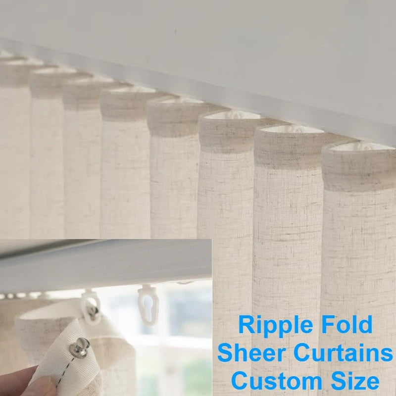 rideaux plissés moderne polyester texture lin couleur beige clair légèrement opaque salon chambre mesure