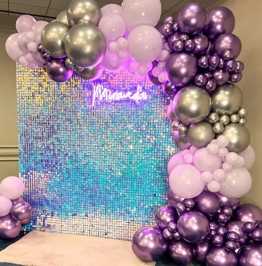 panneau mural décoratif violet bleu blanc doré mosaïque iridescente moderne clips 30cm 30cm