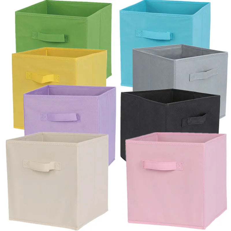 boîtes rangement pliables tissu non tissé beige bleu clair jaune rose vert gris noir