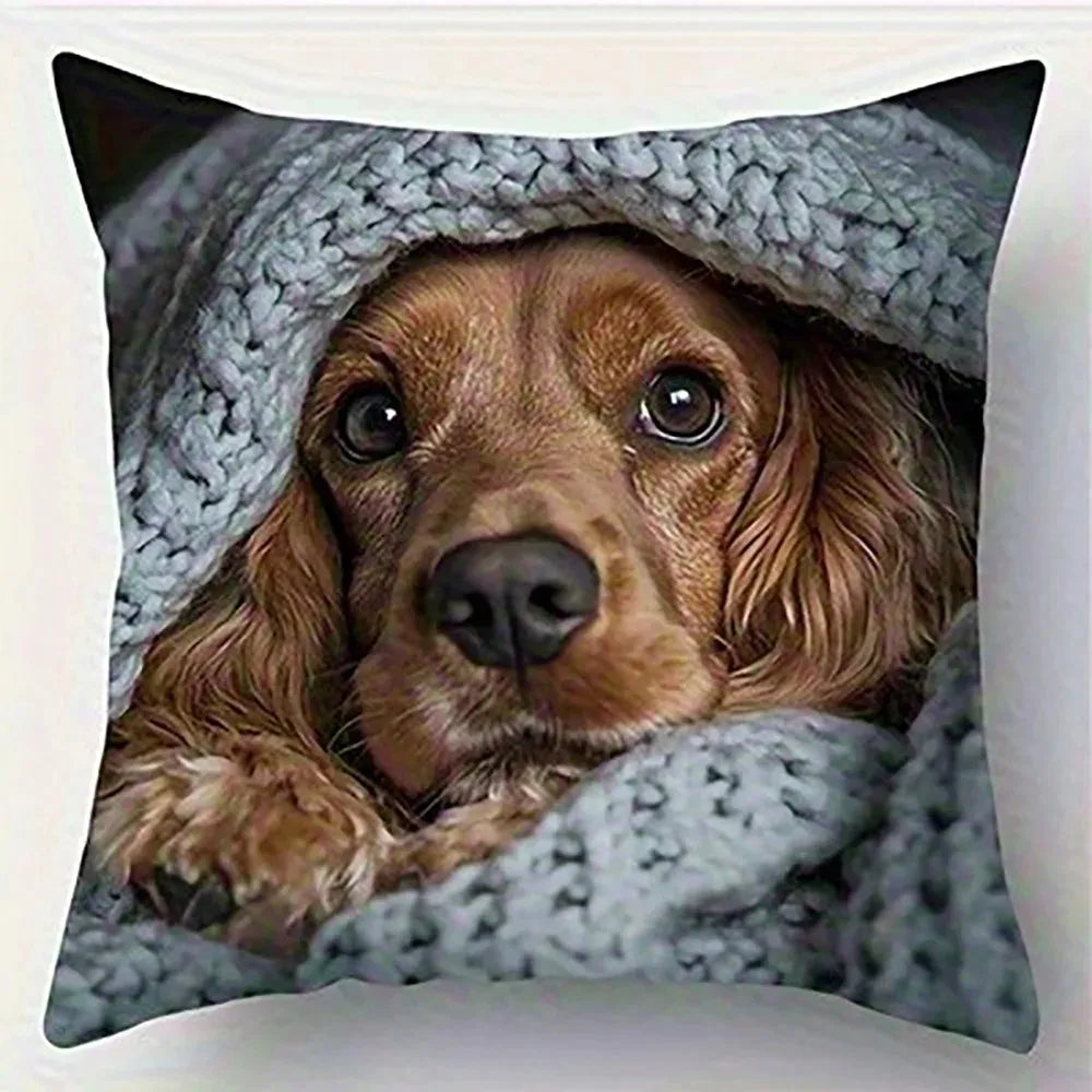 housse coussin chien doré moderne 100 polyester 45x45cm beige marron zip invisible decoration maison