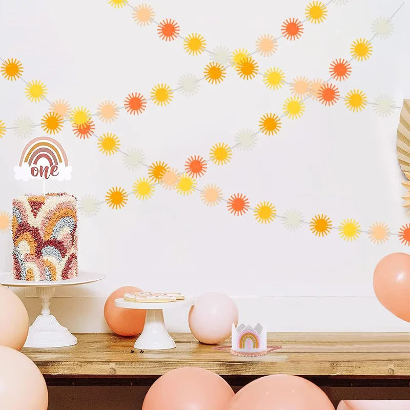 guirlande papier orange solaire festive anniversaire mariage décoration rayons festif automne blanc