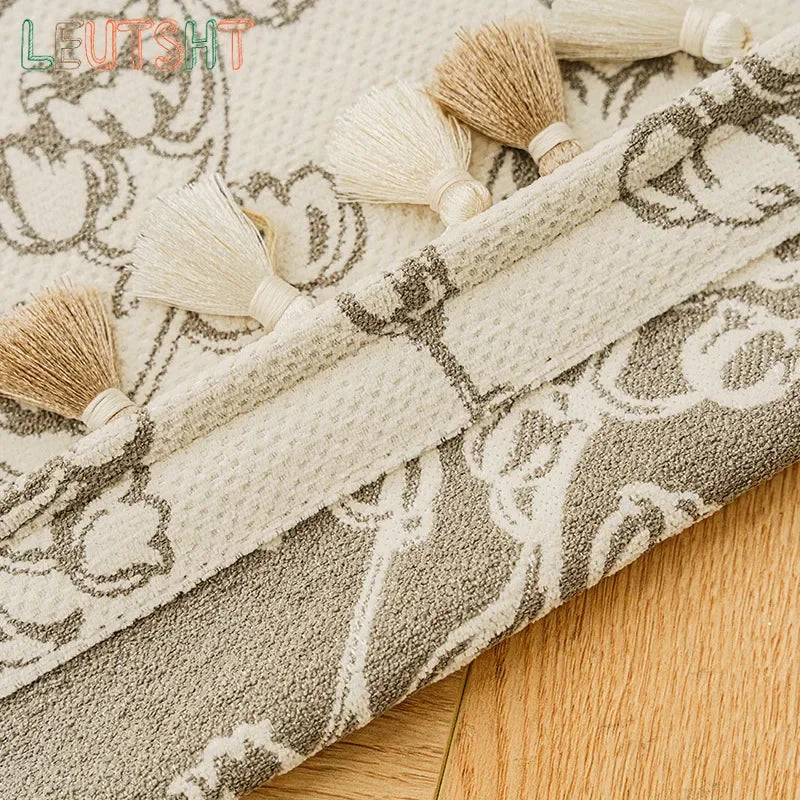 rideau épais beige motif fleurs stylisées salon chambre classique vintage tissu luxueux