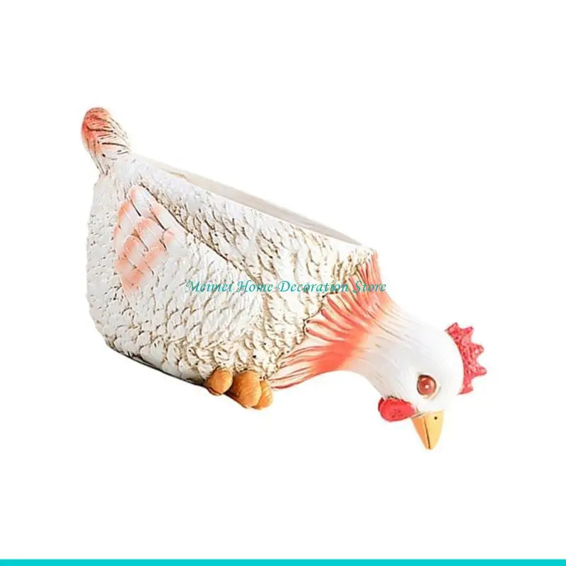 pots fleurs forme poulet canard résine imitation plumes texture rustique blanc orange rouge