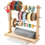porte rubans bois clair rubans variés ciseaux rangement artisanal rustique echangement horizontal