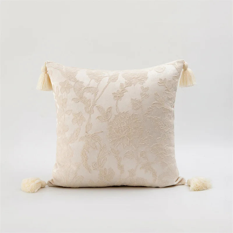 coussin patchwork fleur bohème chic blanc orange pompons adhésif 30x70cm 45x45cm polyester coton lavable
