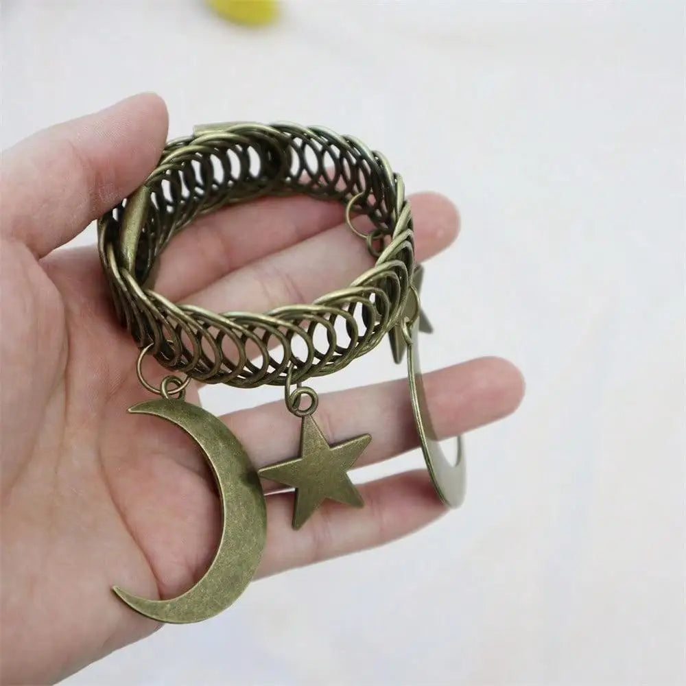 bracelet vintage boho lune étoiles anneaux bronze opalescent artisanal unique quà mode accessoris