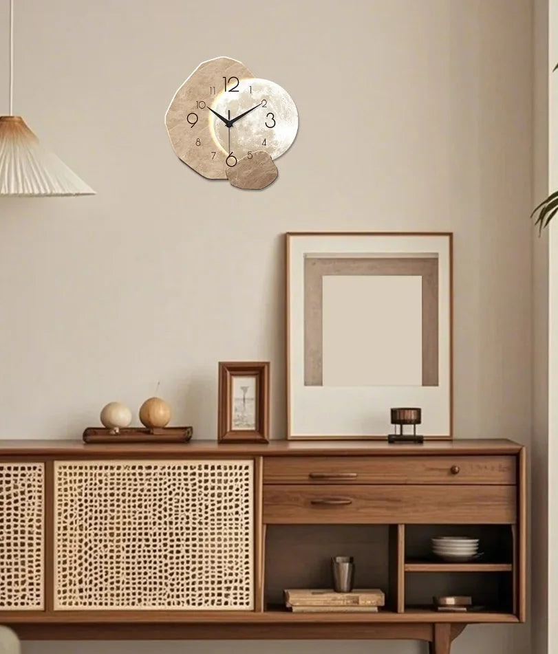 horloge murale moderne imitation pierre naturelle aiguille quartz beige minimaliste