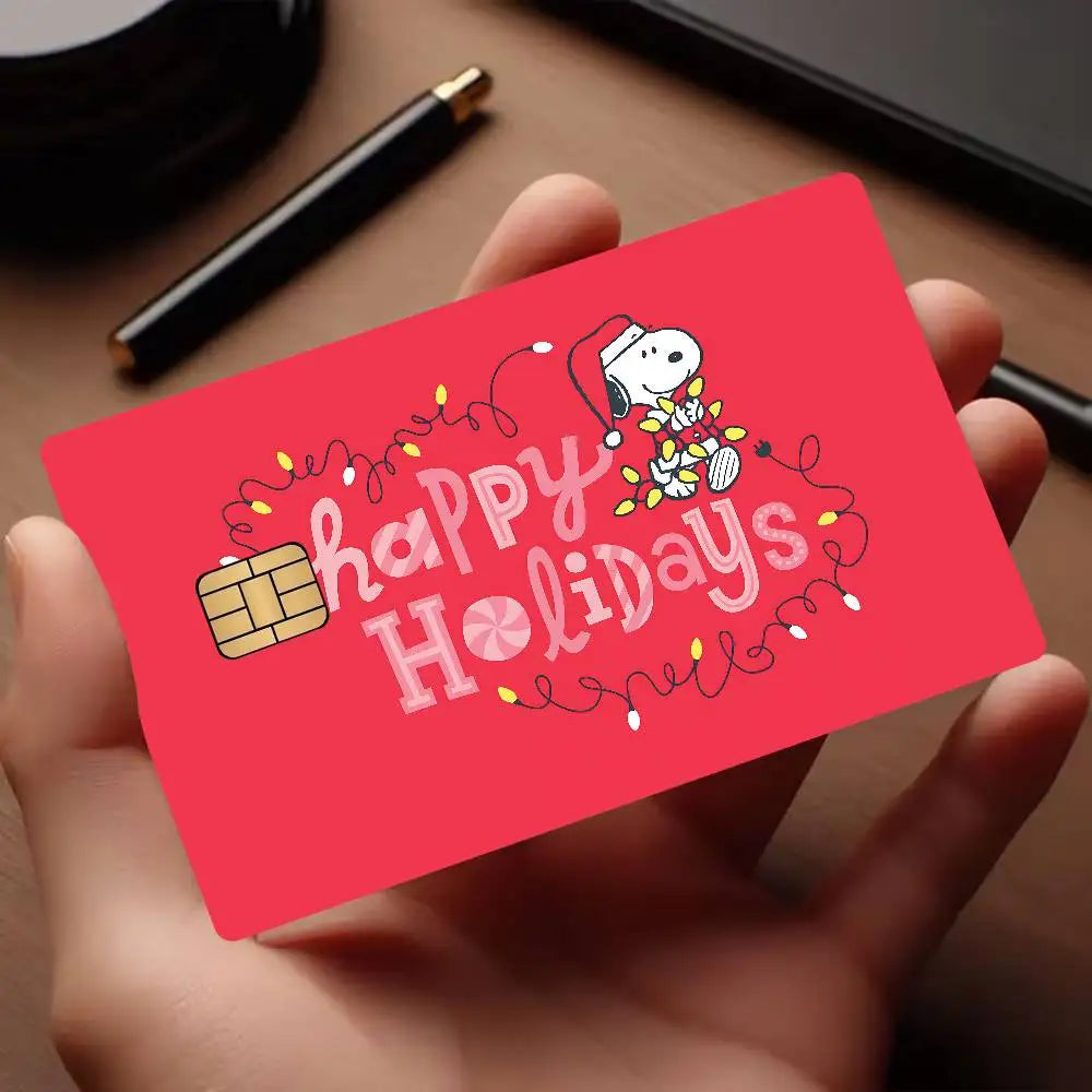 autocollant carte credit snoopy happy holidays bleu marine moderne