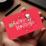autocollant carte credit snoopy happy holidays bleu marine moderne