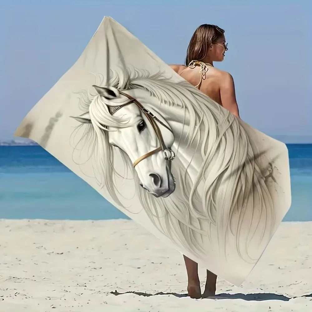 serviette plage microfibre cheval artistique séchage rapide grande taille toiletement illustration réaliste