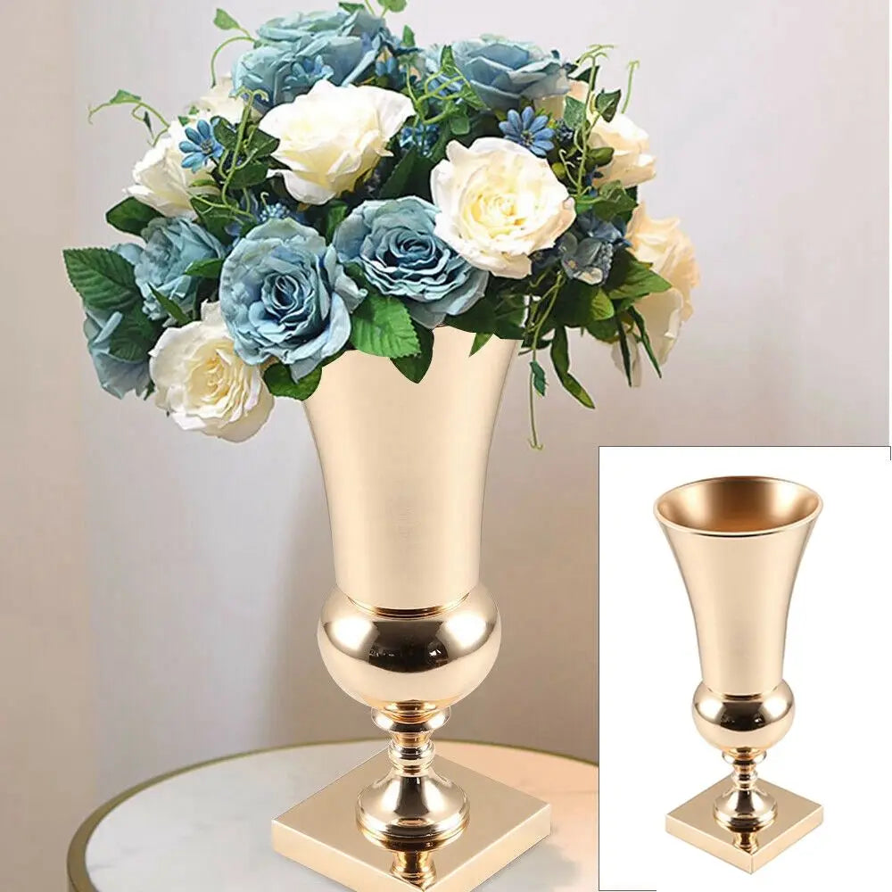 vase decoratif or classique fleurs artificielles hauteur 43cm diametre 19.5cm