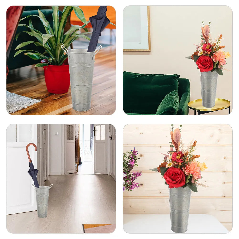pot fleurs gris métallisé lisse classique poignées métalliques porte parapluies support rangementintérieur