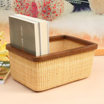 panier rotin tressé beige clair salon cuisine rangement naturel traditionnel respectueux environnement couvercle organisateur