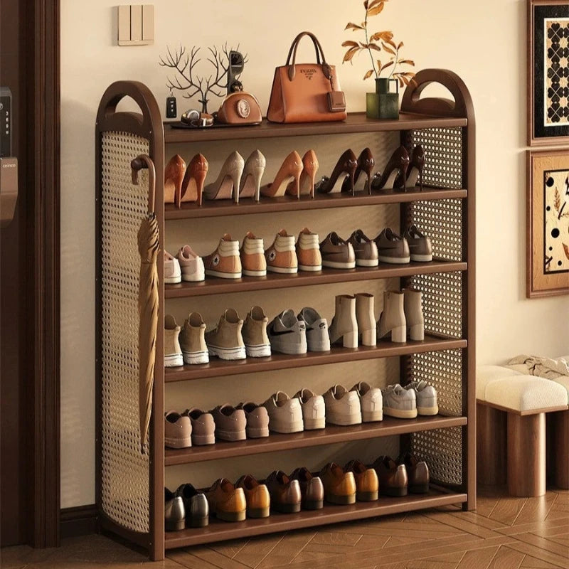 étagère chaussures bambou moderne multi niveaux marron clair étages adjustable