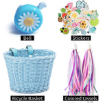 panier vélo tissé osier bleu clair classique ceintures cuir enfants accessoire vélo