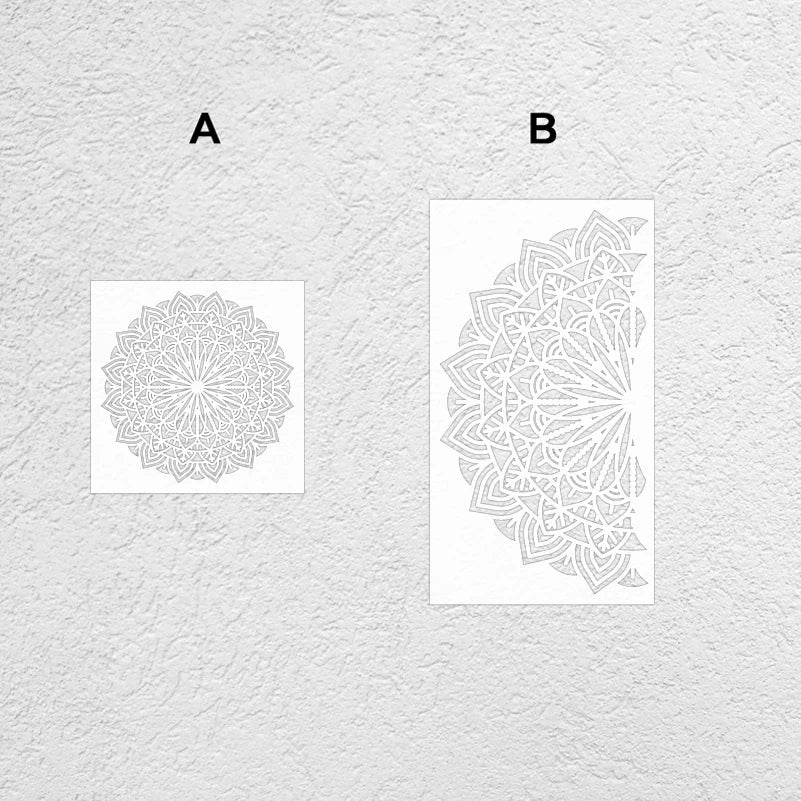 Stencil mural mandala symétrique gris artisanal adhésif taille 35x70cm 30x60cm 50x50cm 40x80cm 45x90cm