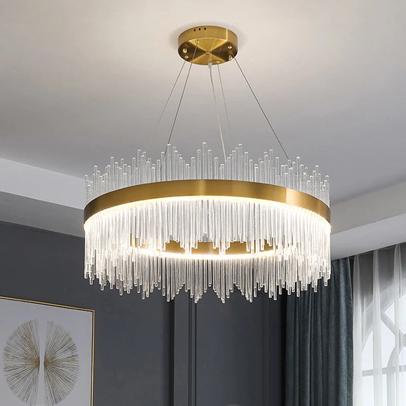 suspension lumineuse or moderne cristal pendants transparents 6000k 3000k télécommande dia100cm dia80cm l120cm