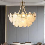 lustre cristal blanc doré coquillage organique élégant salon restaurant chambre