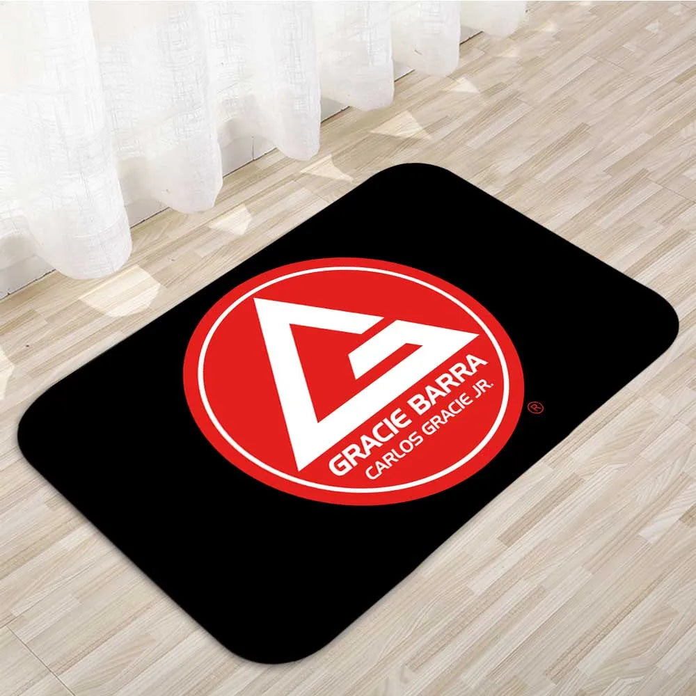 tapis moderne noir rouge blanc logo gracie barra points blancs antidérapant mousse pe polyester