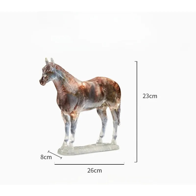 décoration maison statuette cheval résine marron cuivré transparent moderne sculptural 26cm longueur réalisteintérieur chambre