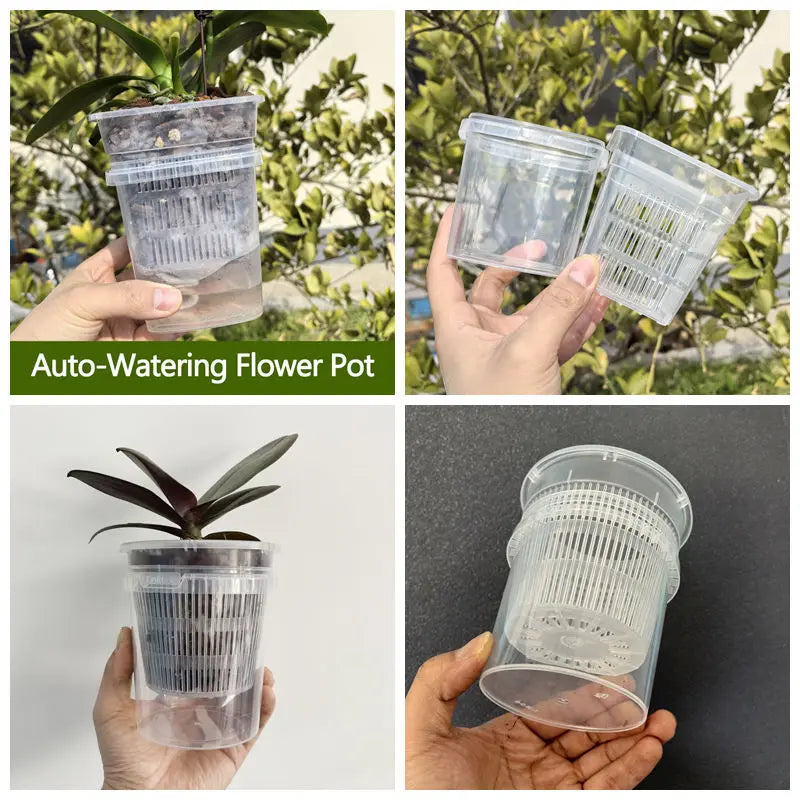 pots fleurs auto arrosants double couche absorption d'eau transparent moderne grille perforations couvercle