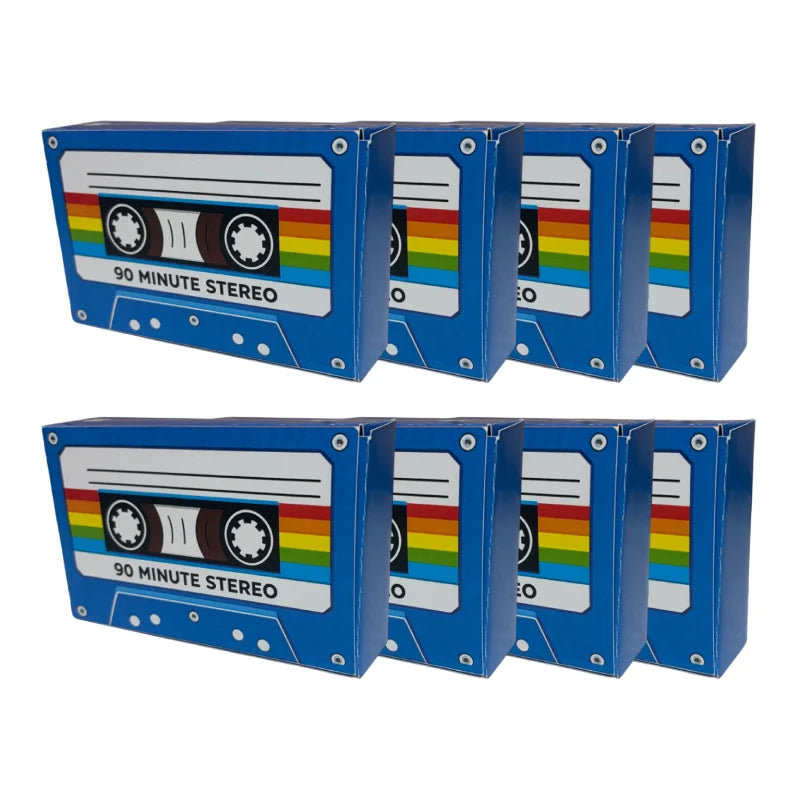 boîtes cassette vintage rétro années 80 90 rouge noir bleu jaune blanc