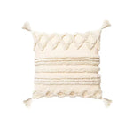 coussin brodé géométrique moderne toile coton couleur beige pompons décoratif