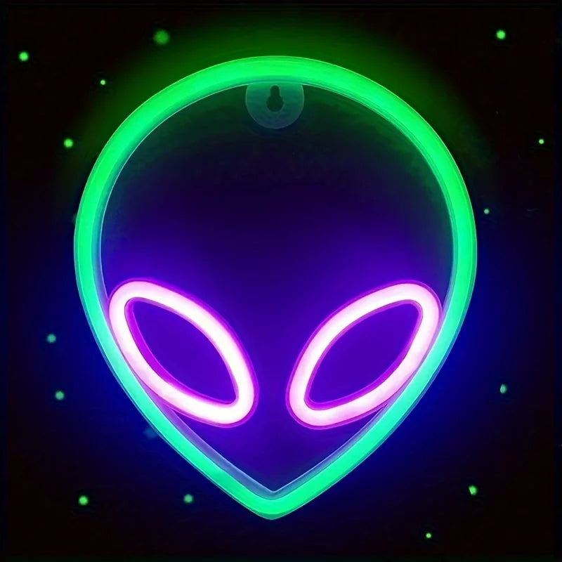 lampe néon vert violet alien moderne crochet usb batterie chambre entrée étude salle bain
