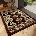 tapis d'entrée ethnique patchwork motifs géométriques animaux rustique marron beige noir bleu gris