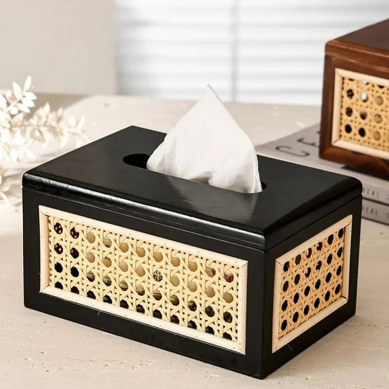 porte mouchoirs tissu amovible boîte carrée rattan noir meuble salon moderne minimaliste papier toilette